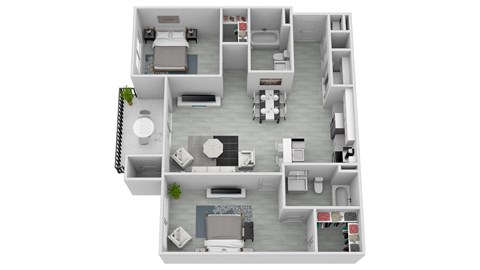 Floor plan for 2 beds, 2 baths, 1002 sqft